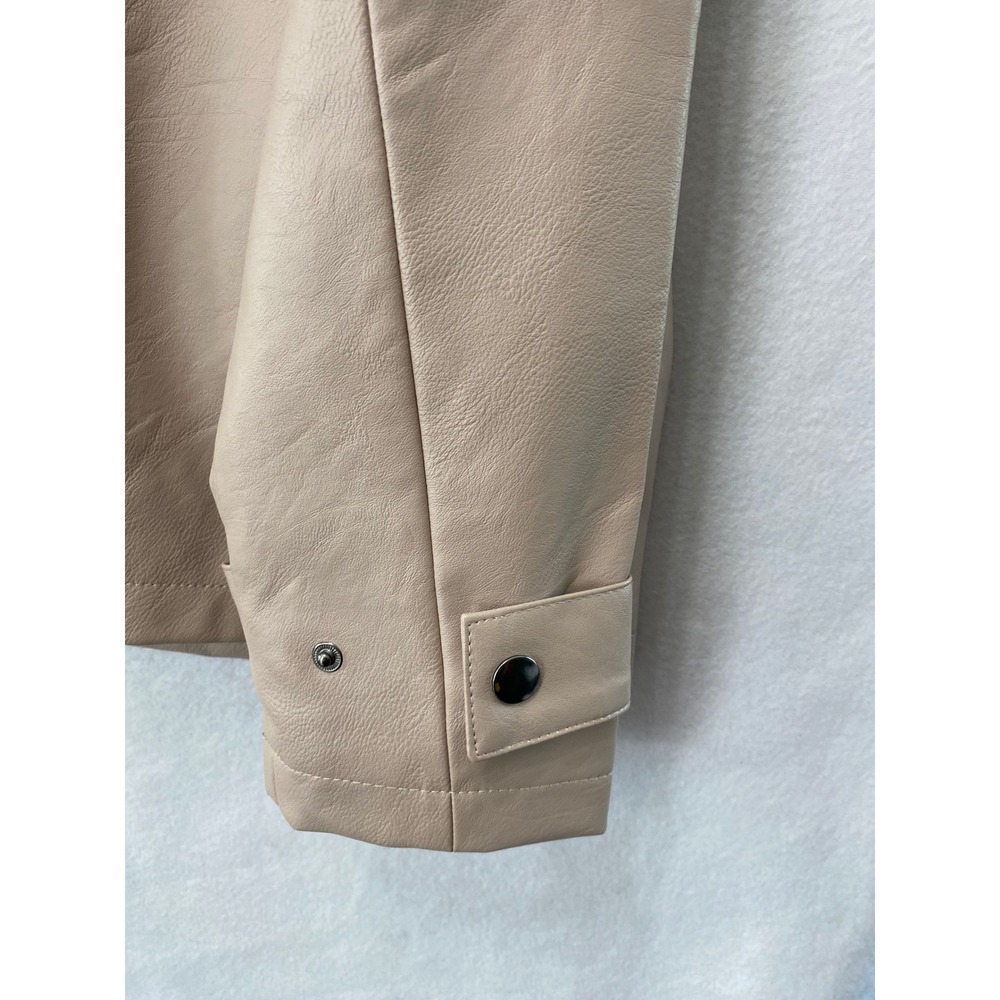 Liz Claiborne Faux Leather Jacket Women XL Tan Beige Zip Front Utility Coat - Picture 3 of 15